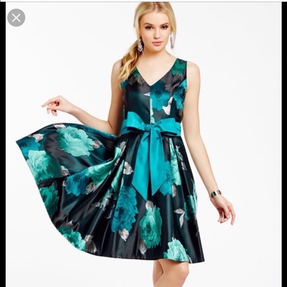 metallic jacquard fit & flare dress